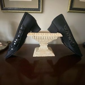 J Renee Black Fabric Hope Beaded Slip-on Shoes - Square Toe Pumps Heels sz. 8N